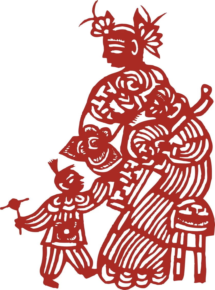 中国风中式传统喜庆民俗人物动物窗花剪纸插画边框AI矢量PNG素材【2204】